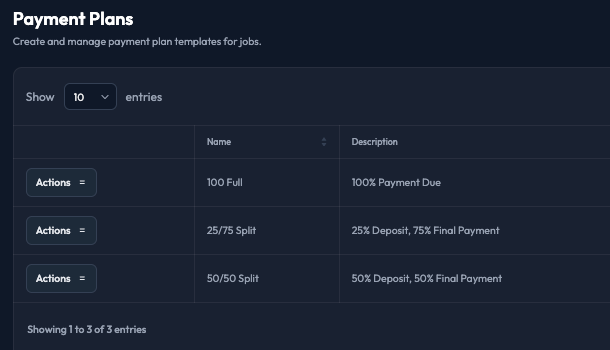 8. Job Payment Plans screenshot
